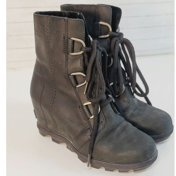 Sorel Joan of Arctic Wedge II in Black Leather, sz 6.5 - Picture 1 of 16